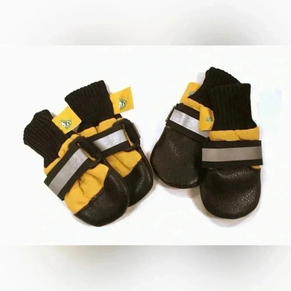 Champion Dog Booties Yellow Nylon and Black Leather   Velcro Reflective Tape NEW - Picture 4 of 6